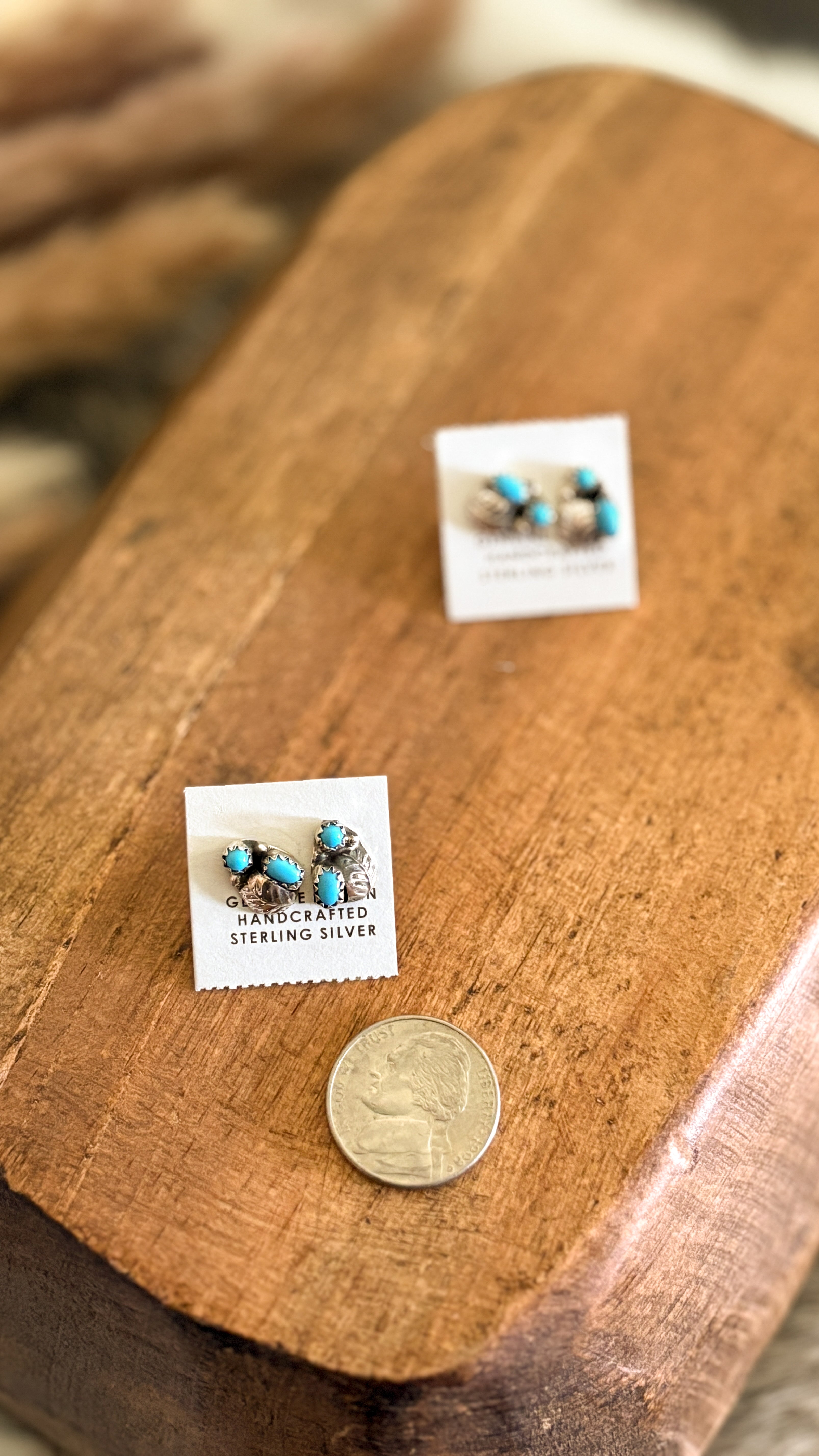 DOUBLE TURQUOISE STONE FEATHER STUDS