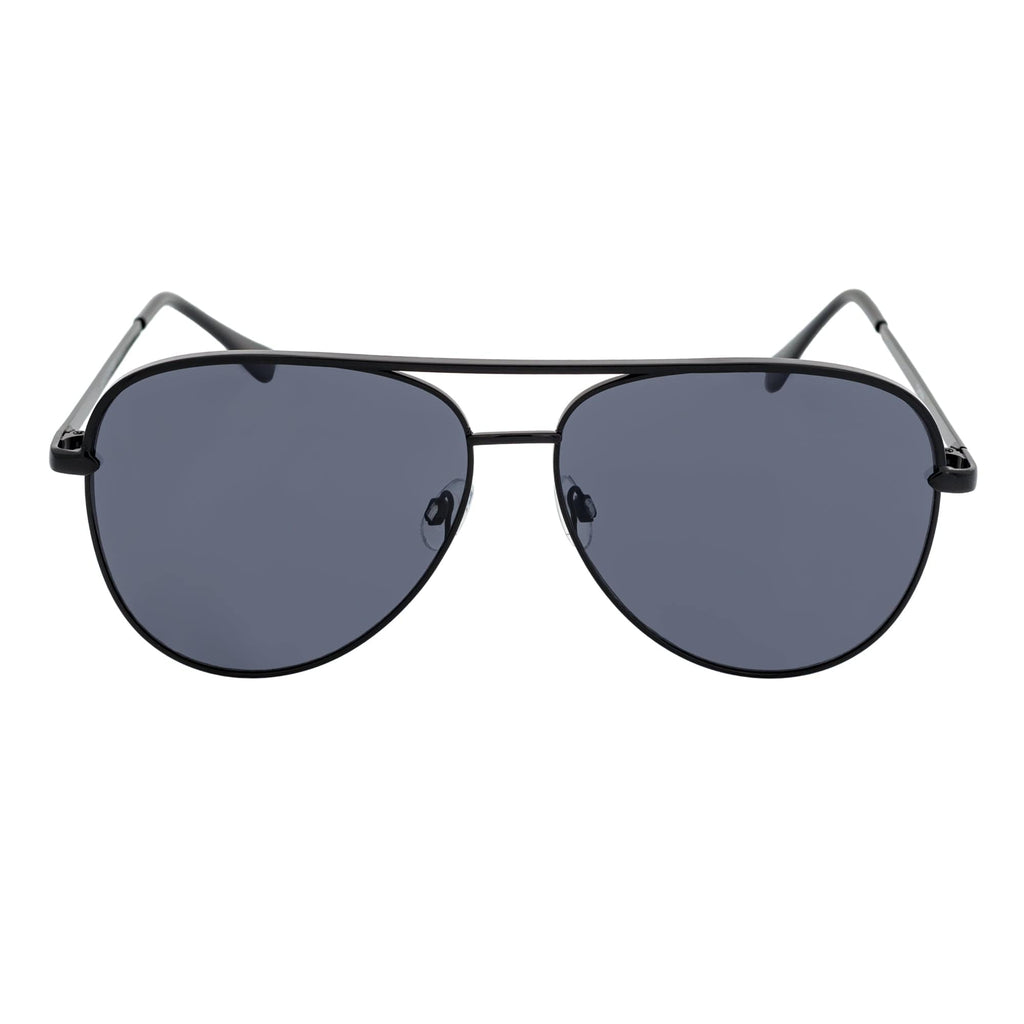 KEY - Oversize Large Flat Lens Metal Aviator Sunglasses Black Smoke Lens