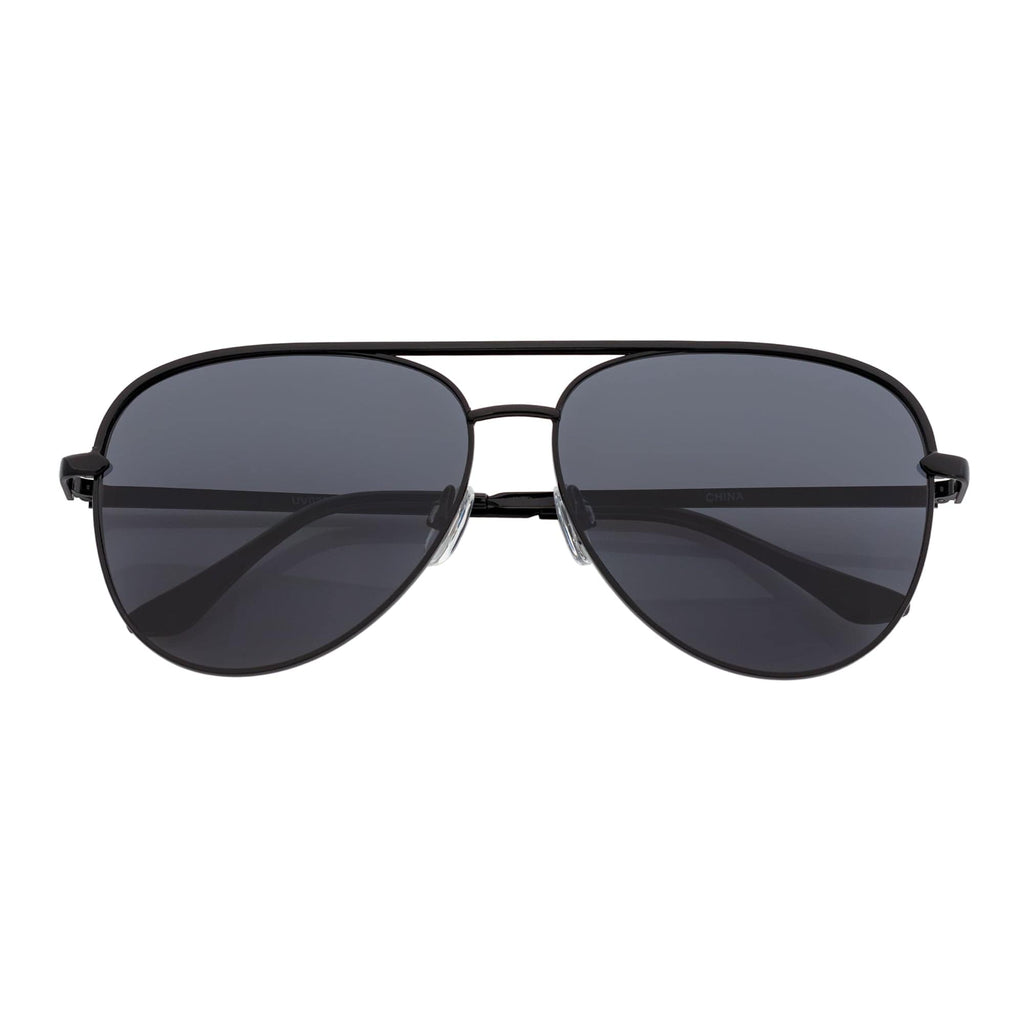KEY - Oversize Large Flat Lens Metal Aviator Sunglasses Black Smoke Lens