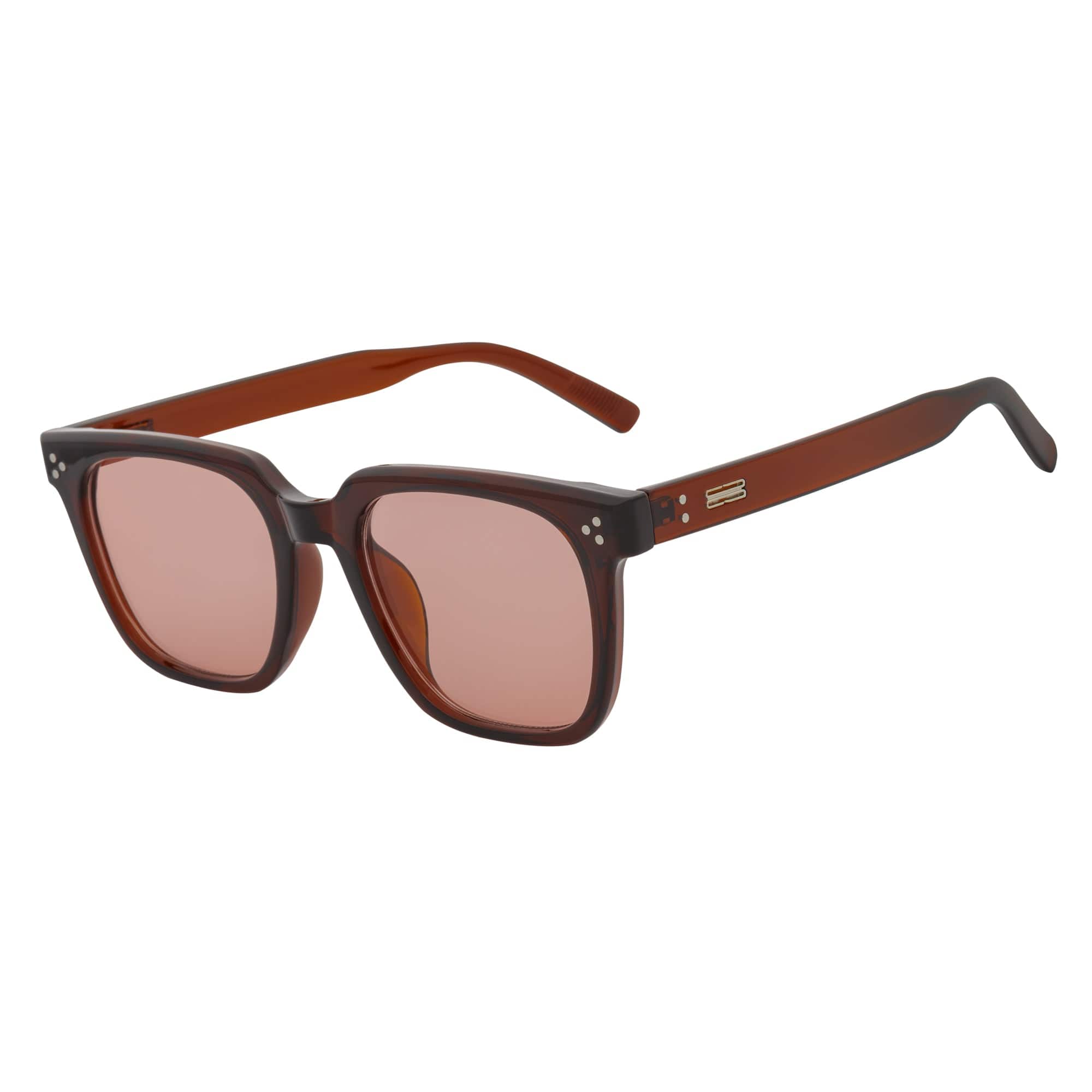 MONDO - High Fashion Square Horn Rimmed Sunglasses Clear Brown Pink Tint